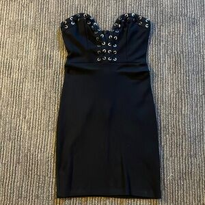 Black strapless with grommet detailing